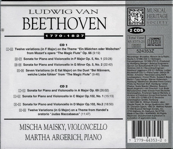 Ludwig van Beethoven - Mischa Maisky, Martha Arger - Die Cellosonaten (2xCD) | Near Mint (NM) Near Mint (NM) Love Vinyl Records