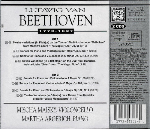Ludwig van Beethoven - Mischa Maisky, Martha Arger - Die Cellosonaten (2xCD) | Near Mint (NM) Near Mint (NM) Love Vinyl Records