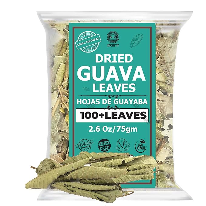 Akshit Dried Guava Leaves ( Hojas De Guayaba ) - 2.6 oz | Pure Guava Leaf for Tea | Feuilles de goyave | Caffeine free, Non GMO, Gluten-free, bio Akshit Akshit
