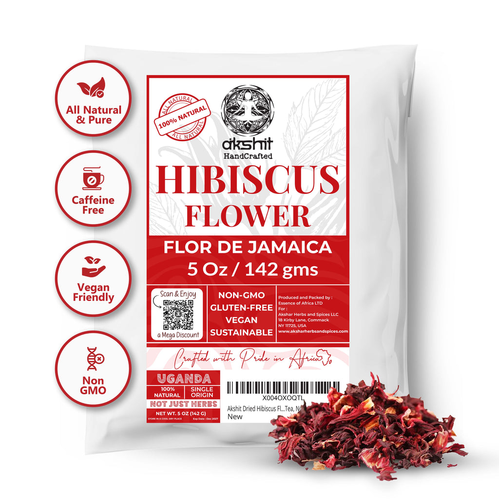 Akshit Hibiscus Flowers 5 oz  Herbal Tea | Flor de Jamaica tea | Dried Hibiscus | Loose Leaf Tea | Caffeine-Free | Vegan Friendly | Fleurs d'hibiscus bio Akshit Akshit