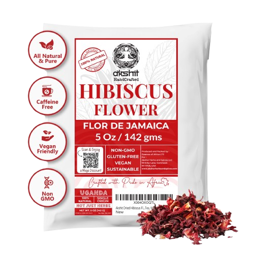 Akshit 5 oz. Dried Hibiscus Flowers (Flor de Jamaica) Tea | Loose Leaf Tea | Caffeine-Free | Vegan Friendly | Fleurs d'hibiscus – Antioxidant Herbal Tea Akshit