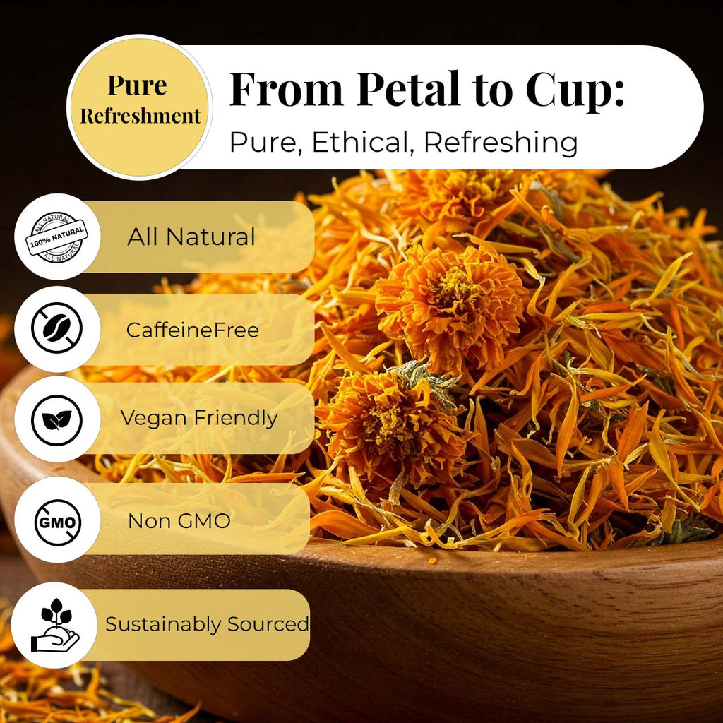 Dried Marigold Calendula flowers, Calendula Tea, 2.6oz I Calendula Officinalis | Caléndula pétalos I Akshit Pétales de Souci Bio | Flor De Calendula Akshit