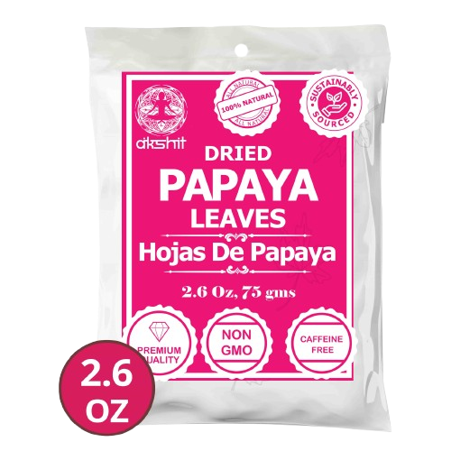 Akshit Papaya Leaves, Hojas de papaya, 2.6oz, Dried Papaya Leaf, Herbal Tea, Non GMO, Caffeine free, Sugar free, Rich In Vitamins. Akshit