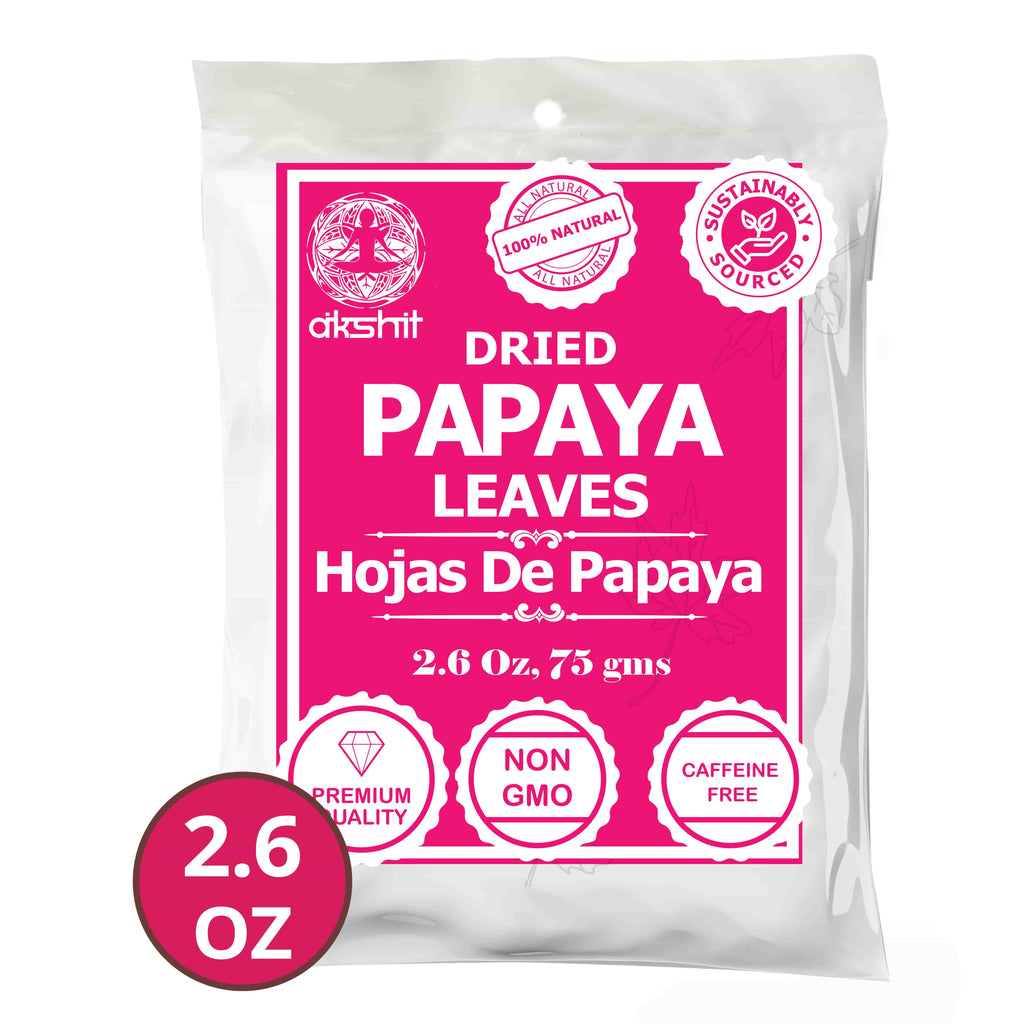 Akshit Papaya Leaves, Hojas de papaya, 2.6oz, Dried Papaya Leaf, Herbal Tea, Non GMO, Caffeine free, Sugar free, Rich In Vitamins. Akshit