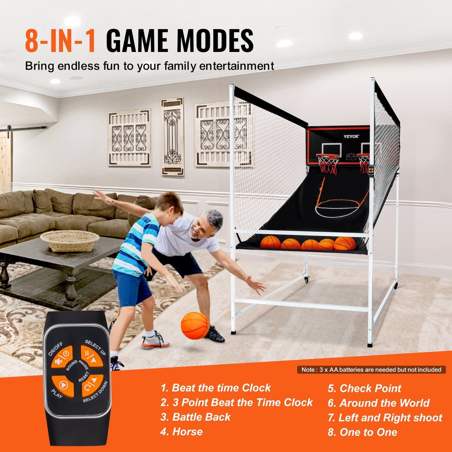 VEVOR Arcade Cage Basketball Game, 2 Player Indoor Basketball Game