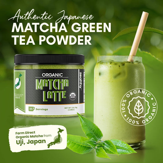 Organic Matcha Latte Pure Japanese Tea Blend with Ashwagandha and Maca Matcha Tea Powder with Natural Coconut Milk and Vanilla No Added Sugar 4.68 oz 45 Servings