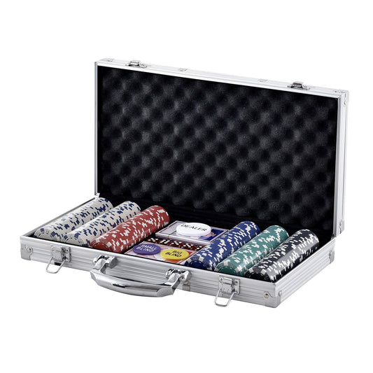 VEVOR Poker Chip Set, 300-Piece Poker Set, Complete Poker Playing Game Set with Aluminum Carrying Case, 11.5 Gram Casino Chips, Cards, Buttons and Dices, for Texas Hold'em, Blackjack, Gambling