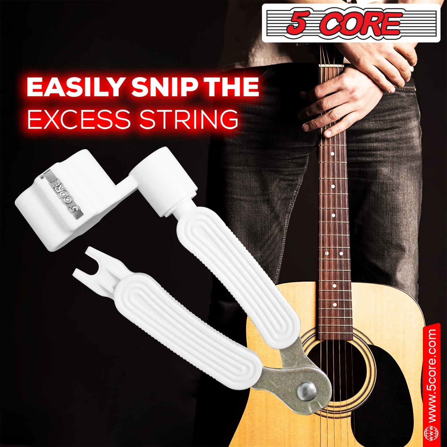 5 Core Guitar String Winder Professional Guitars Tools Peg Winder with Bridge Pin Remover White - GW 1PK WH