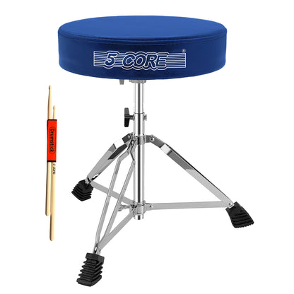 5 CORE Drum Throne Height Adjustable Guitar Stool Thick Padded Memory Foam DJ Chair Seat with Anti Slip Feet Multipurpose Musician Chair for Adults and Kids Drummer Cello Guitar Player - DS CH BLU