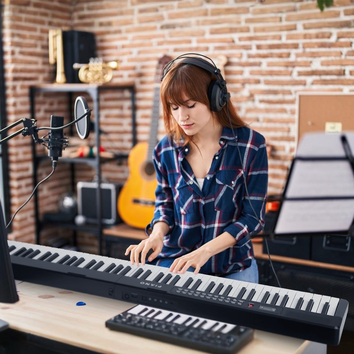 Folding Piano Keyboard 88 Keys Foldable Full Size Semi Weighted Piano Digital Electronic Piano with LCD Screen Carry Bag Mic Sheet Music Stand Sticker for Beginners Kids
