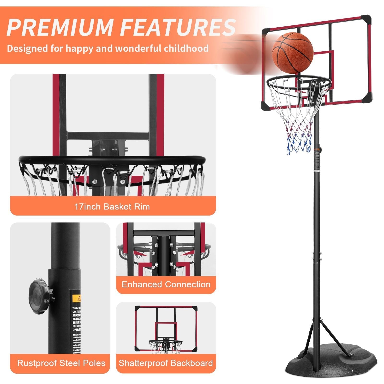 Adjustable Portable Basketball Hoop with 32" Backboard for Indoor & Outdoor Play 7.5ft - 9.2ft Core Sports & Fitness