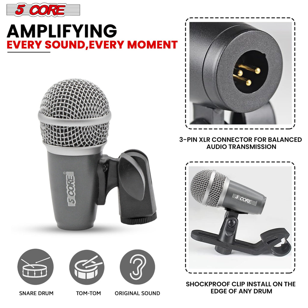 5 Core Conga Mic Snare Tom Cardioid Dynamic Microphone for Drummer Precision Instrument Sound Pickup - CONGO 2 GREY & CONGO 3 GREY (Copy) Doba
