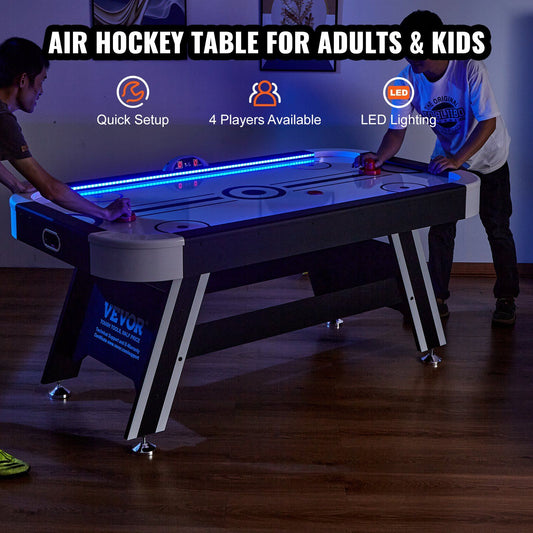 VEVOR Air-Powered Hockey Table, 72" Indoor Hockey Table for Kids and Adults, LED Sports Hockey Game with 2 Pucks, 2 Pushers, and Electronic Score System