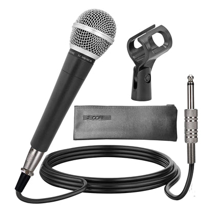 5 CORE Premium Vocal Dynamic Cardioid Handheld Microphone Neodymium Magnet Unidirectional Mic, 16ft Detachable XLR Deluxe Cable to ¼ Audio Jack for Karaoke, Singing W/Mic Clip, Bag ND 58S