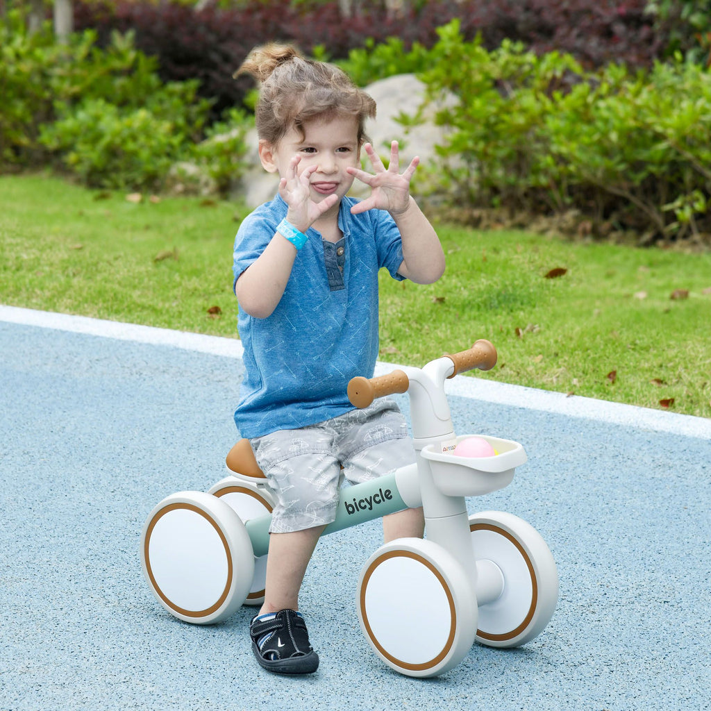 Qaba Balance Bike for Toddlers 1-3 Years, Baby Balance Bike with Adjustable Seat, Silent Wheels, No Pedal Bike for Boys and Girls, Green