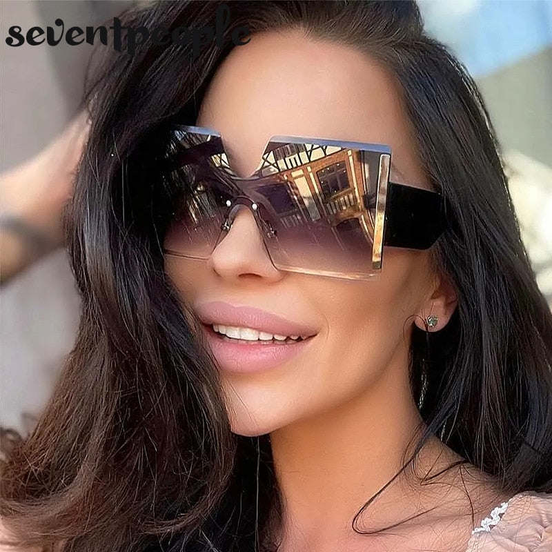 Oversized Square Rimless Sunglasses Women 2023 Luxury Brand Designer Fashion One Piece Sunglass Ladies Gradient Shades Eyewear