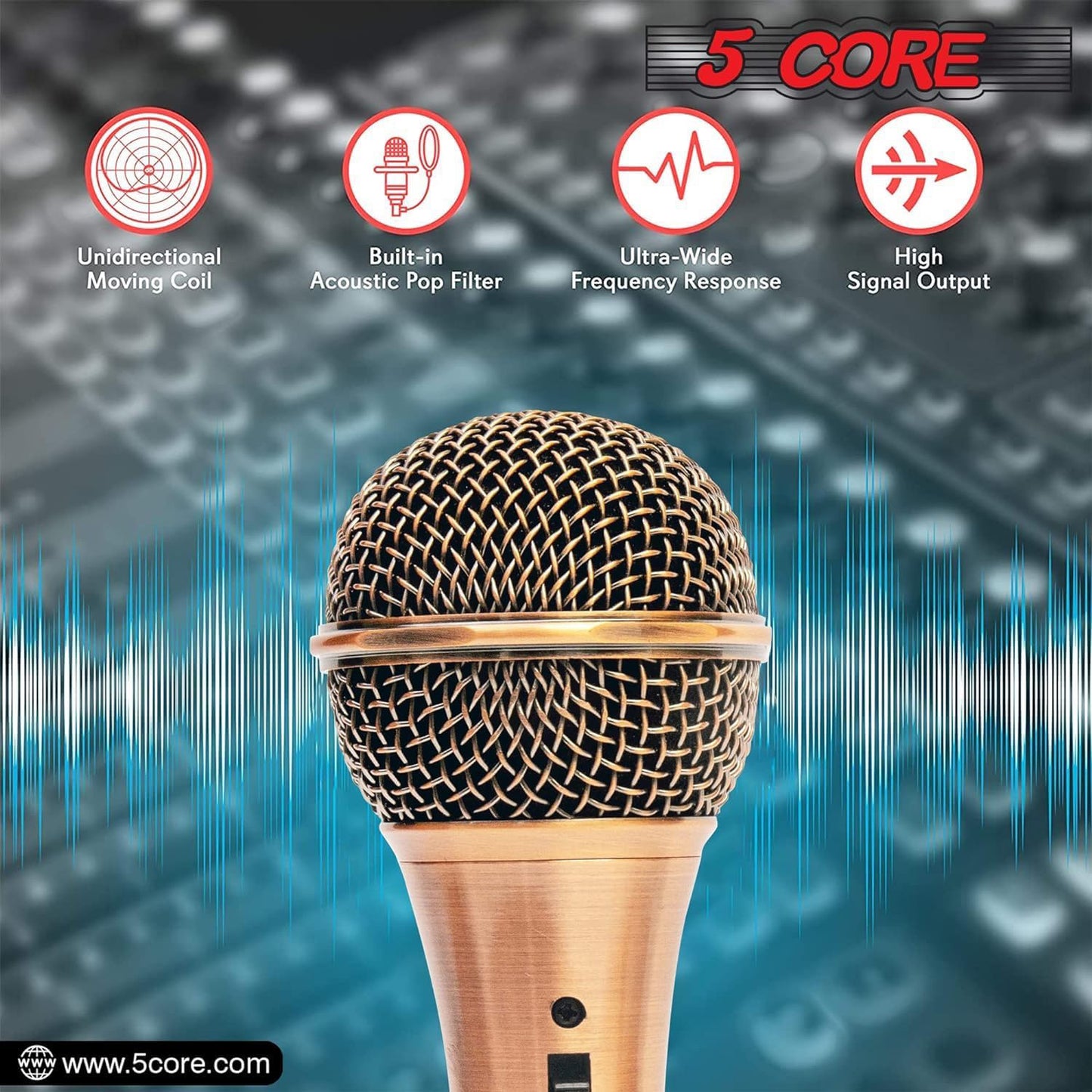 5 Core Dynamic Microphone Handheld Cardioid Pair XLR Wired Professional Couple Mic for Duet Karaoke - ND 807+959