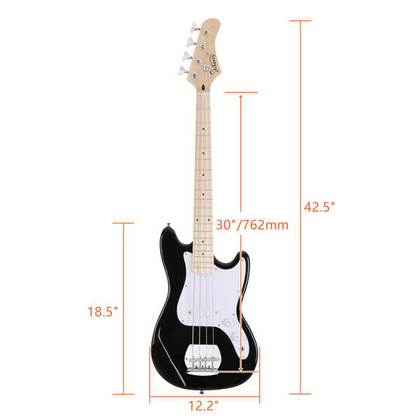 Glarry 4 String 30in Short Scale Thin Body GB Electric Bass Guitar with Bag Strap Connector Wrench Tool Black