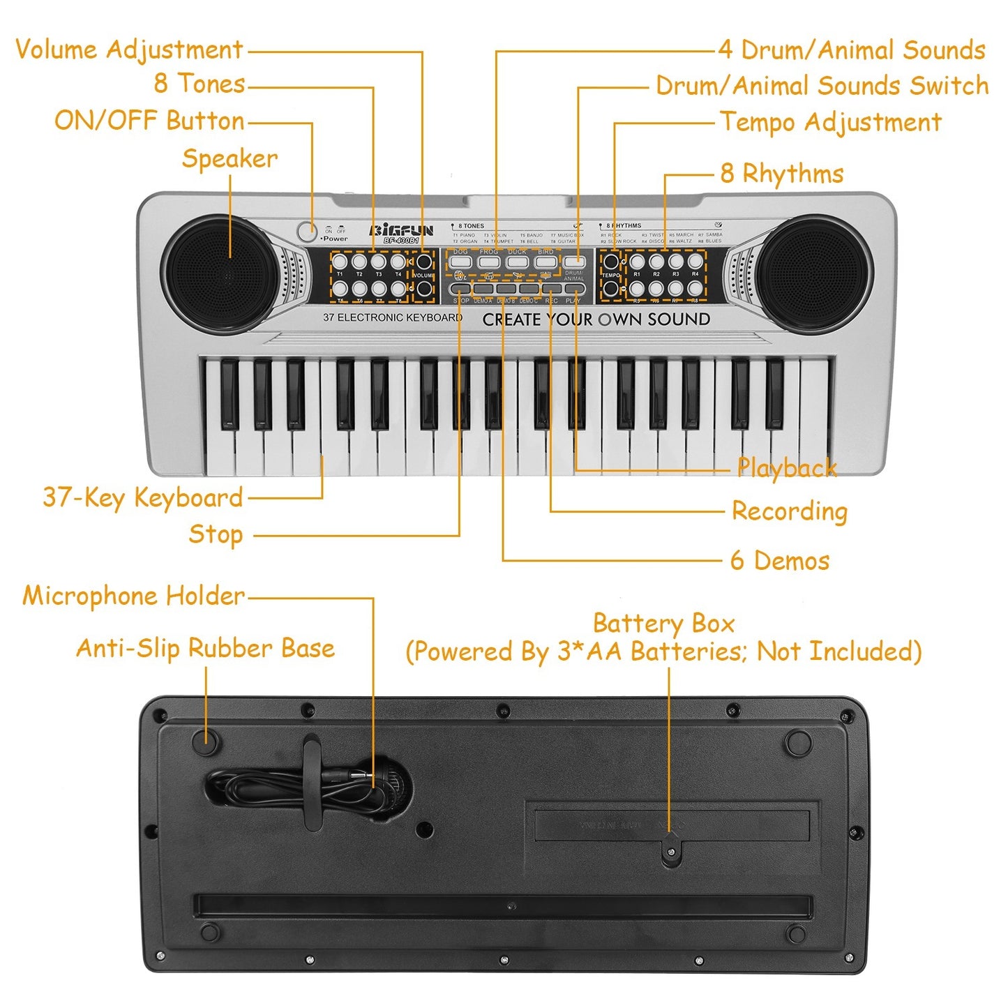 37 Keys Digital Music Electronic Keyboard Electric Piano Musical Instrument Kids Learning Keyboard with Microphone for 3-10 Year Old Kids Girls Boys