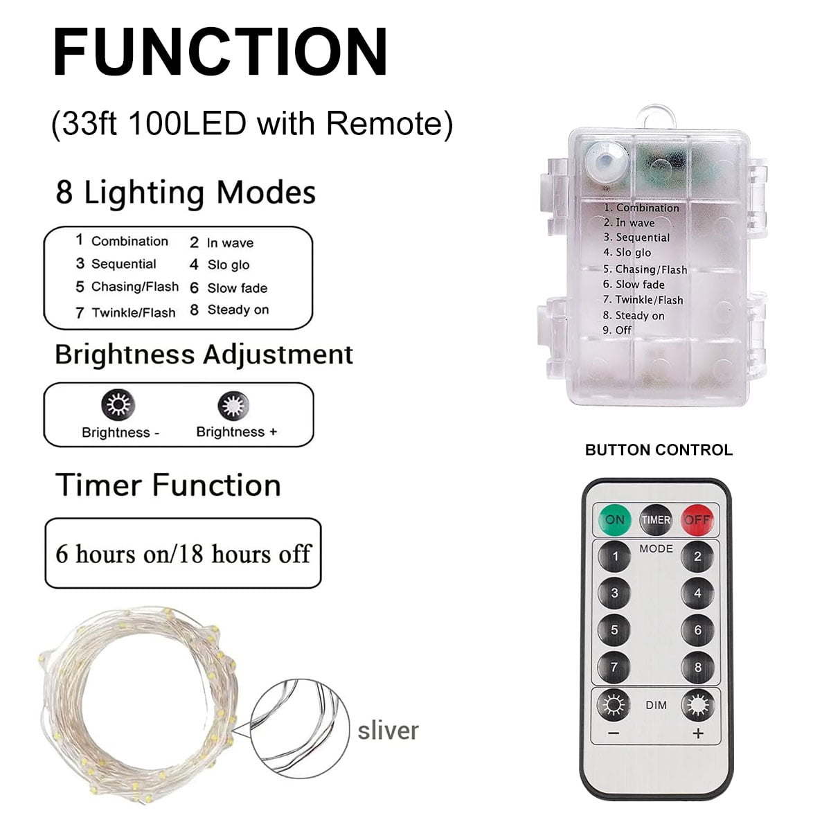 33 Feet 100 LED Fairy Lights with Remote Timer, Battery Operated Twinkle String Lights