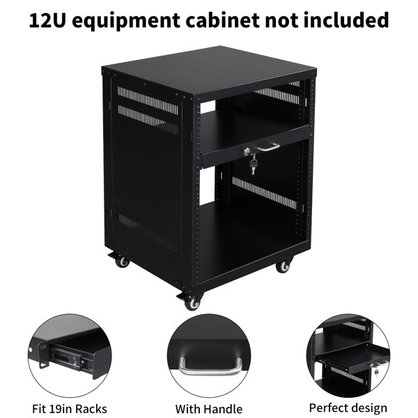 19" 1U Steel Plate DJ Drawer Equipment Cabinet with Keys Black