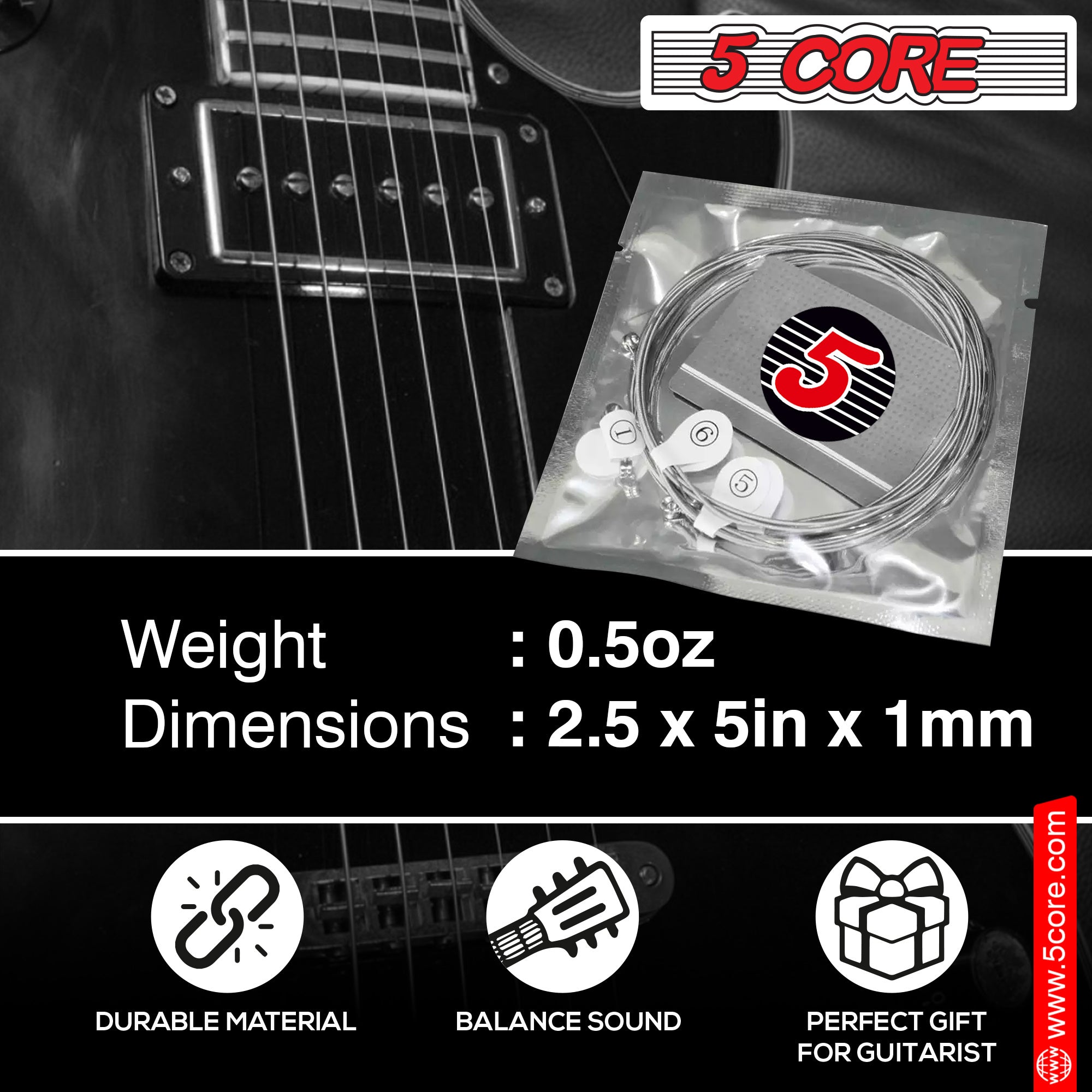 5 Core Guitar Strings Electric Pure Nickel Guitar Strings .009-.042 Guitar Strings Electric 6 String set - GS EL NK