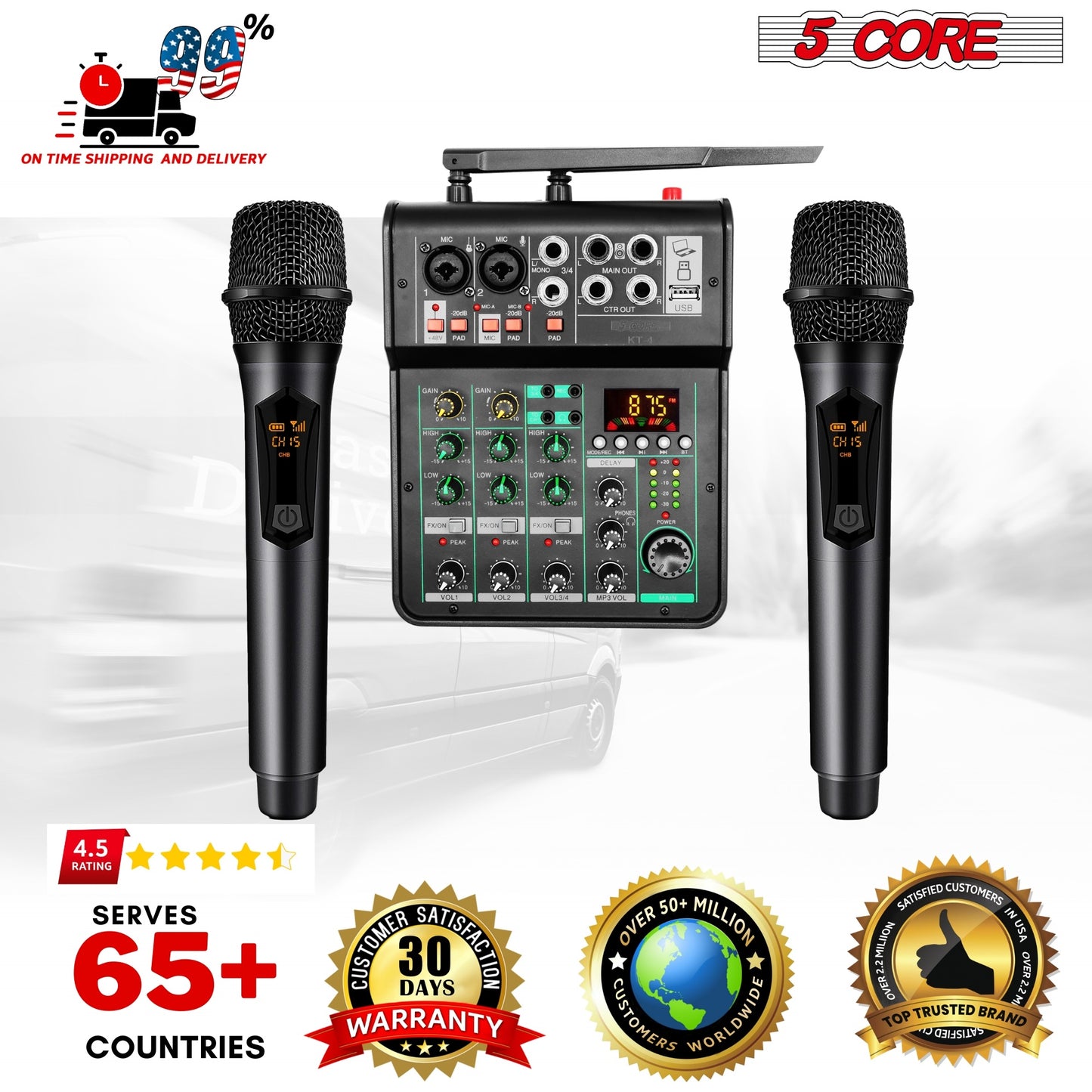 5 Core Audio Mixer Sound Board 4 Channel XLR Stereo Receiver w Bluetooth USB Microphone PA Karaoke Music Podcast Mixing Soundboard Mini Mezcladora Para DJ - MX 4CH 2MIC SLV