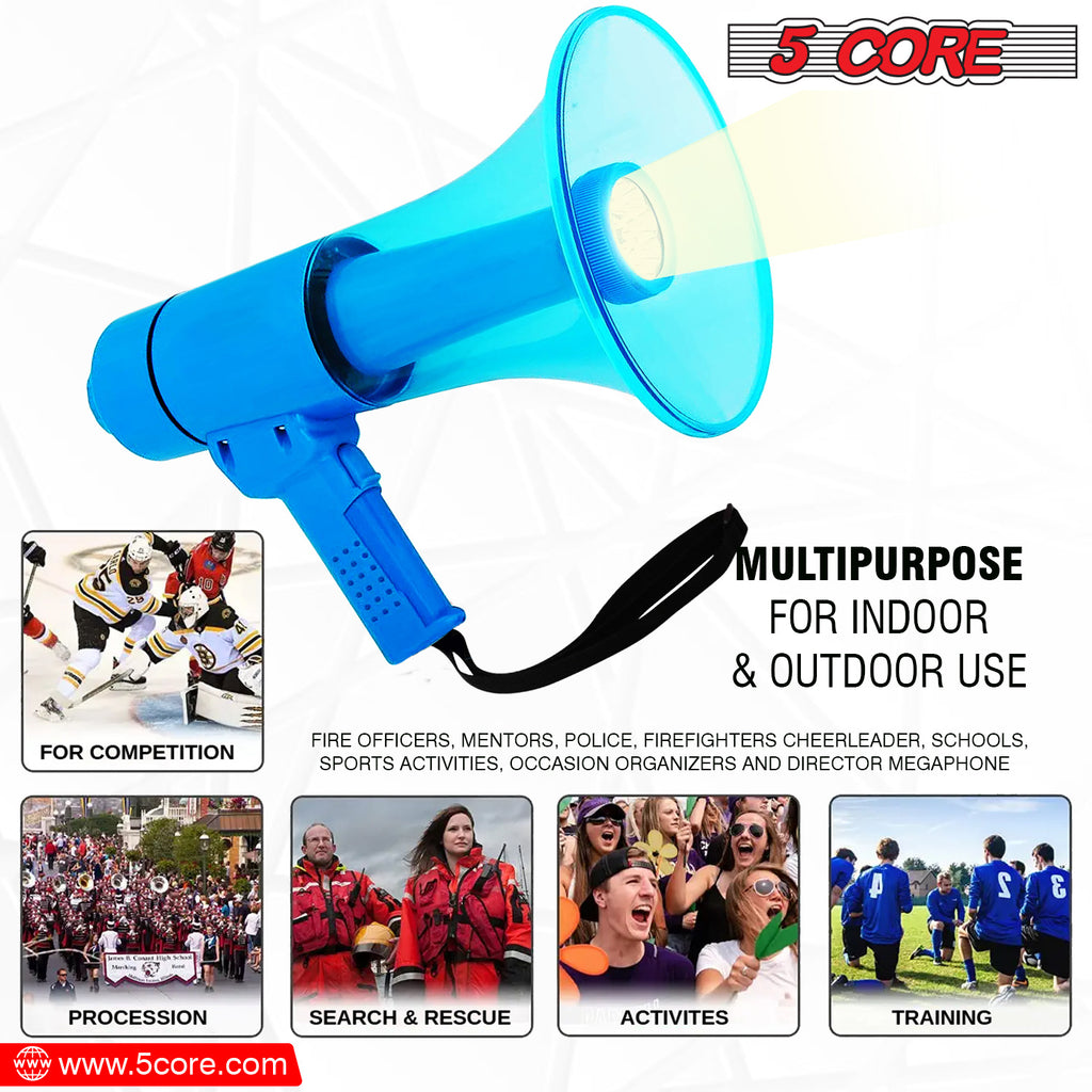 5 CORE 40W Waterproof Megaphone Bullhorn Flashlight PRO Fire Army Grade - Battery + LED Light + Adj Volume + Siren Handheld Lightweight for Water Sports Boat Speaker-HW 18 WP