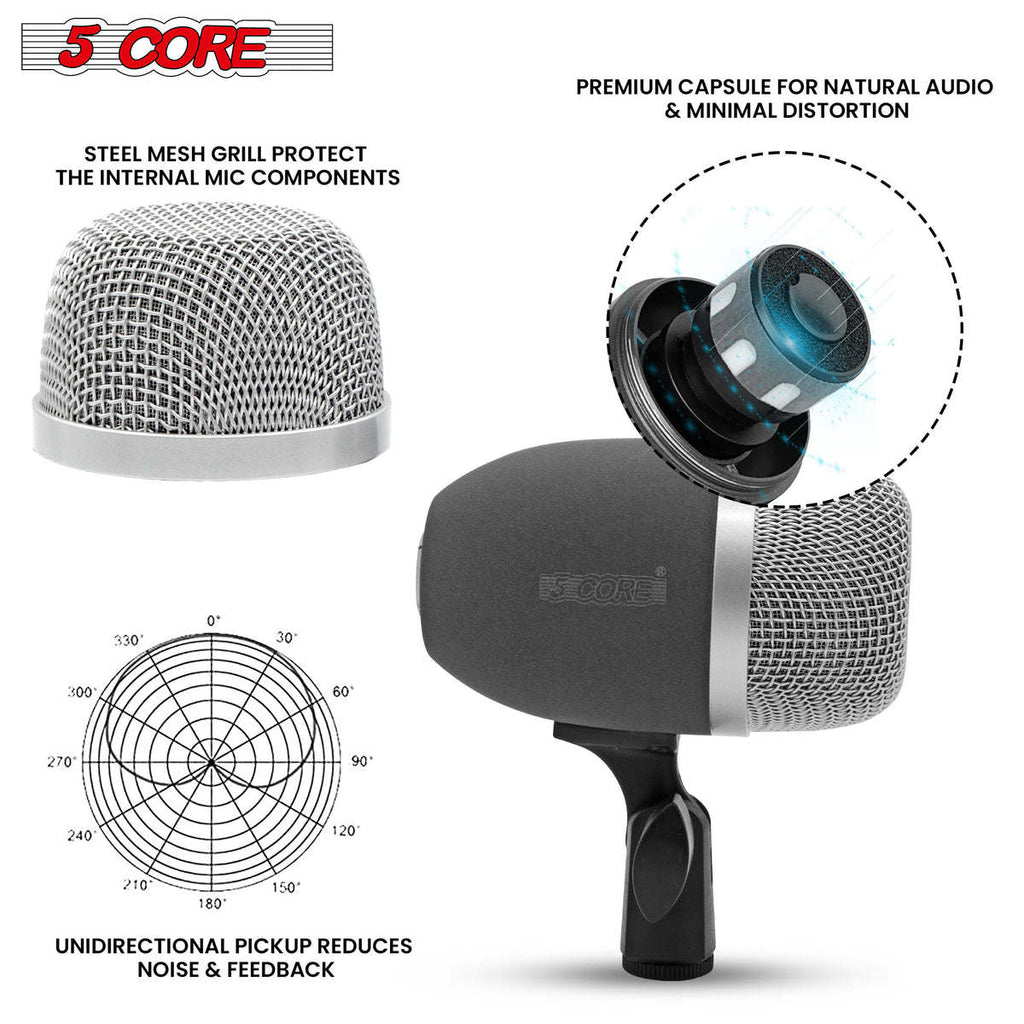 Tabla Mic High Sensitivity Snare Tom Instrument Microphone with Dynamic Moving Coil Uni-Directional Pick Up Pattern Swivel Mount Durable Steel Mesh Grille - 5 Core TABLA MIC 2XP