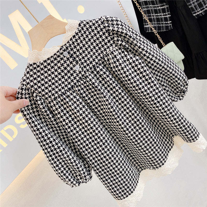 Baby Girl Houndstooth Pattern Mesh Patchwork Chanel's Dress