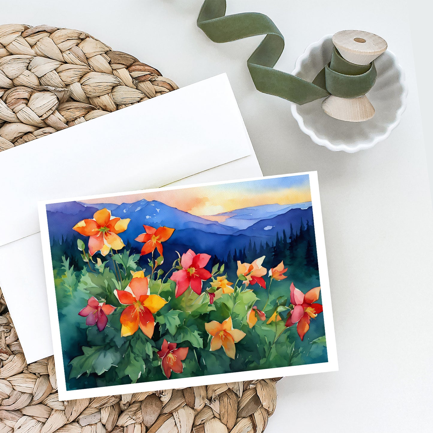 Colorado Rocky Mountain Columbine in Watercolor Greeting Cards Pack of 8 Blank Cards with Envelopes Whimsical A7 Size 5x7 Blank Note Cards