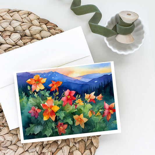 Colorado Rocky Mountain Columbine in Watercolor Greeting Cards Pack of 8 Blank Cards with Envelopes Whimsical A7 Size 5x7 Blank Note Cards