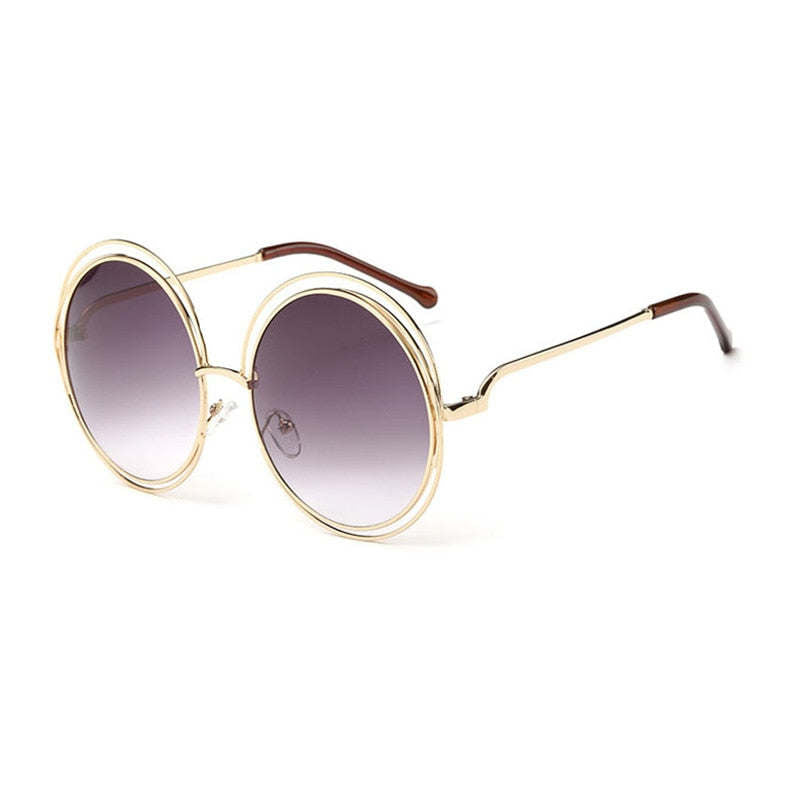 SHAUNA Vintage Oversize Round Sunglasses Women Alloy Around Hollow Frame Brand Designer Fashion Circling Frog Sun Glasses UV400