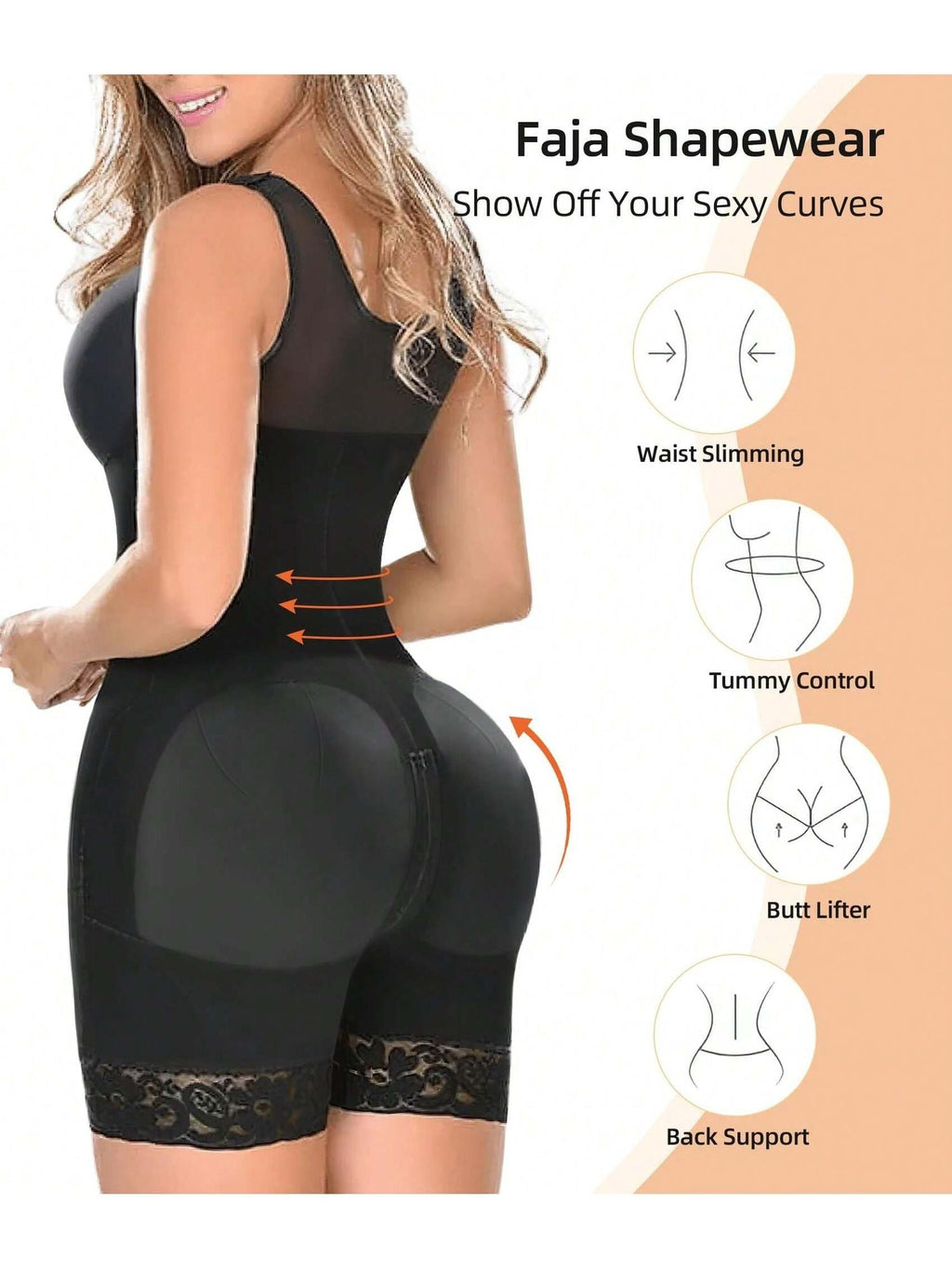Fasjrixa Fajas Colombianas Full Body Shaper with Zipper Cnasti Strings and Thangs