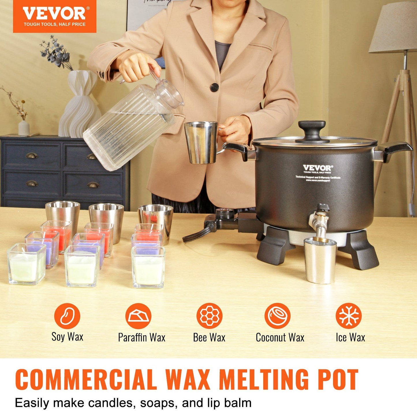 5 Liter Wax Melter for Candle Making, Large Electric Wax Melting Pot Easy Pour Spout, 4-level Temperature Control, Easy Clean for Candle Soap Cream Beauty Bulk Production Business or Home