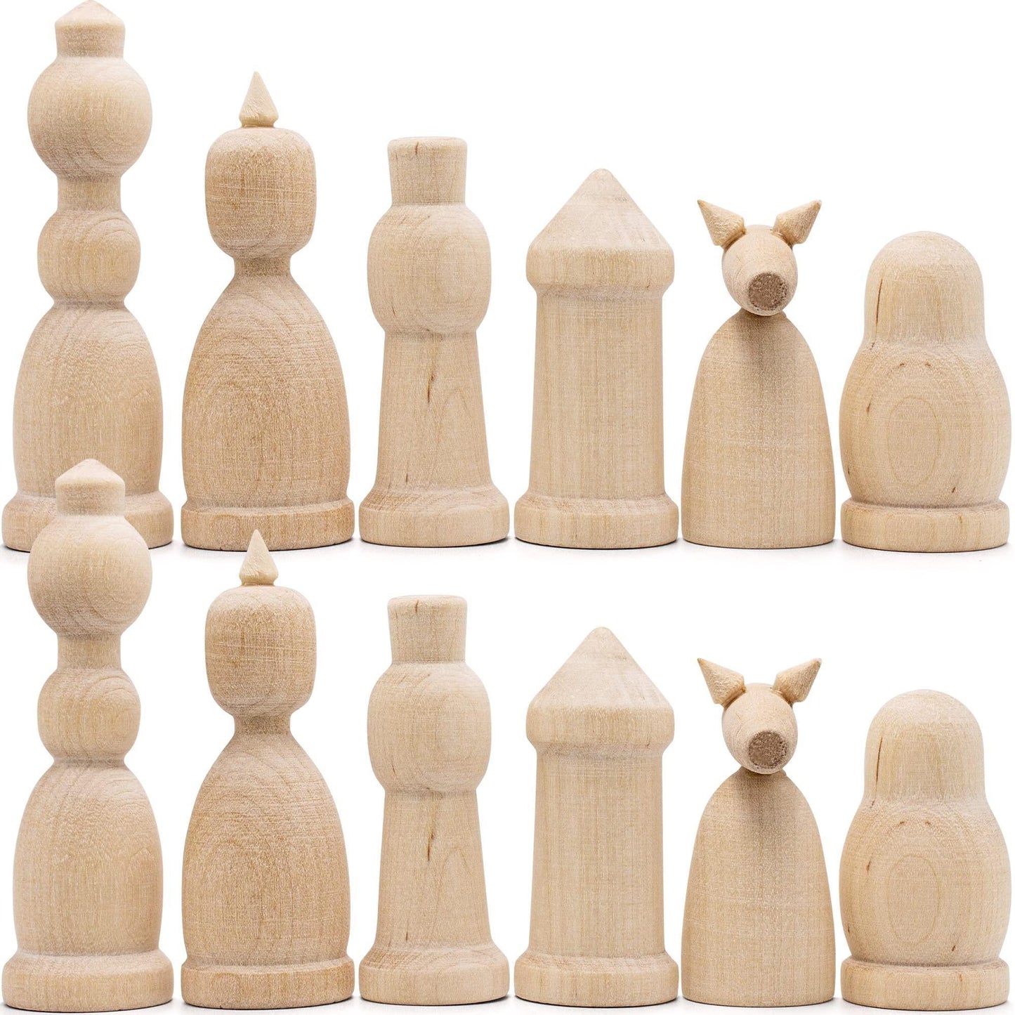 Unfinished Wood Chess Pieces Only Set of 32 pcs Paint Your Own Chess Set Blank Chess Sets for DIY Unfinished for Arts and Crafts