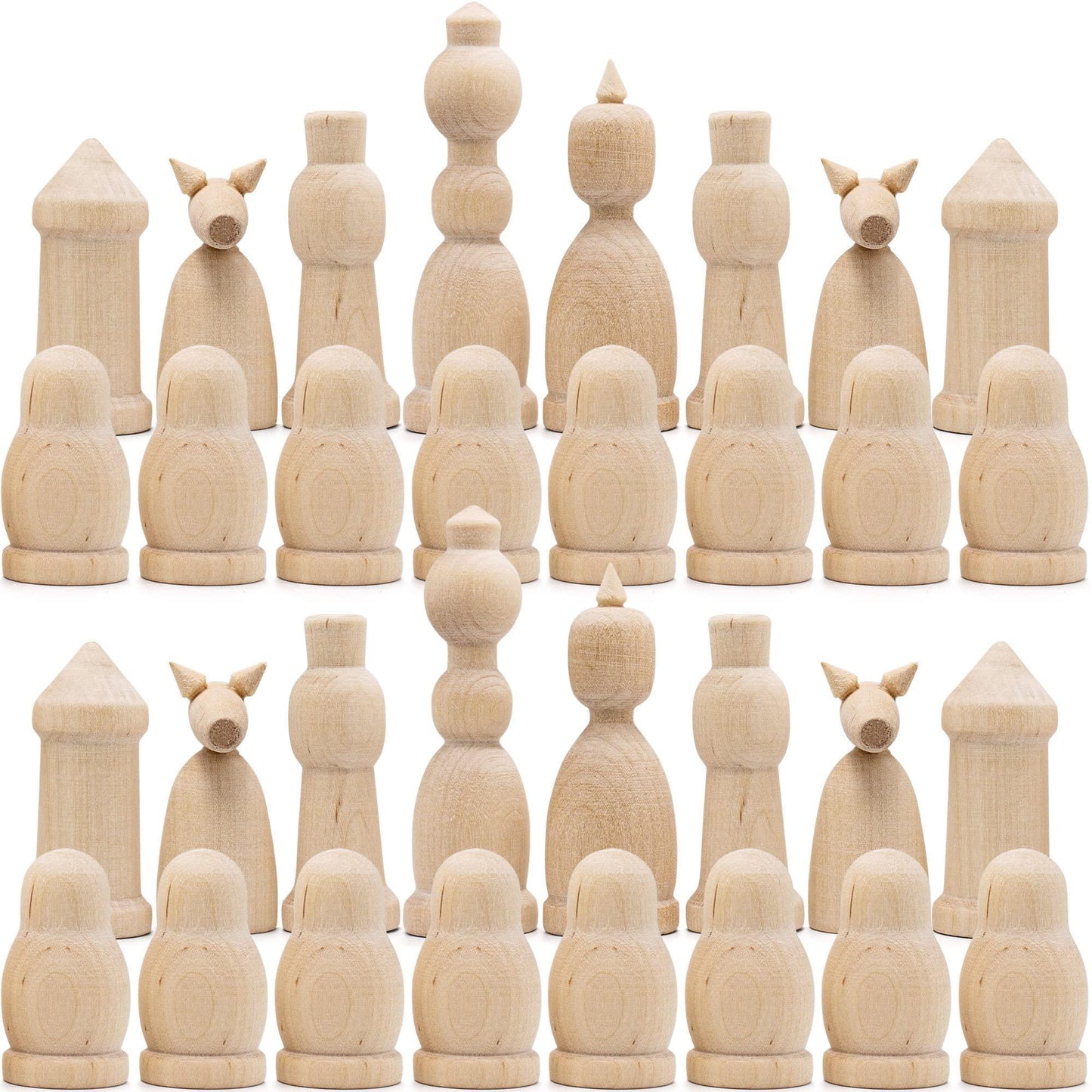 Unfinished Wood Chess Pieces Only Set of 32 pcs Paint Your Own Chess Set Blank Chess Sets for DIY Unfinished for Arts and Crafts