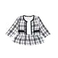 Baby Girl Contrast Design Long Sleeved Dress Combo Plaid Pattern Coat Chanel's Sets