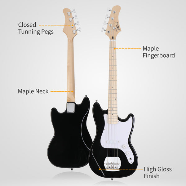 Glarry 4 String 30in Short Scale Thin Body GB Electric Bass Guitar with Bag Strap Connector Wrench Tool Black