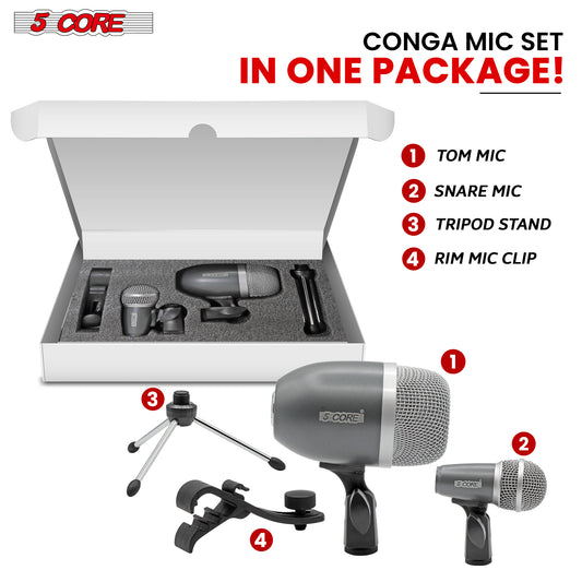 5 Core Conga Mic Snare Tom Cardioid Dynamic Microphone for Drummer Precision Instrument Sound Pickup - CONGO 2 GREY & CONGO 3 GREY