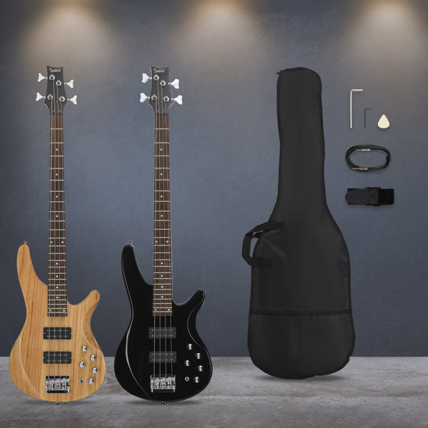 Glarry 44 Inch GIB 4 String H-H Pickup Laurel Wood Fingerboard Electric Bass Guitar with Bag and other Accessories Black