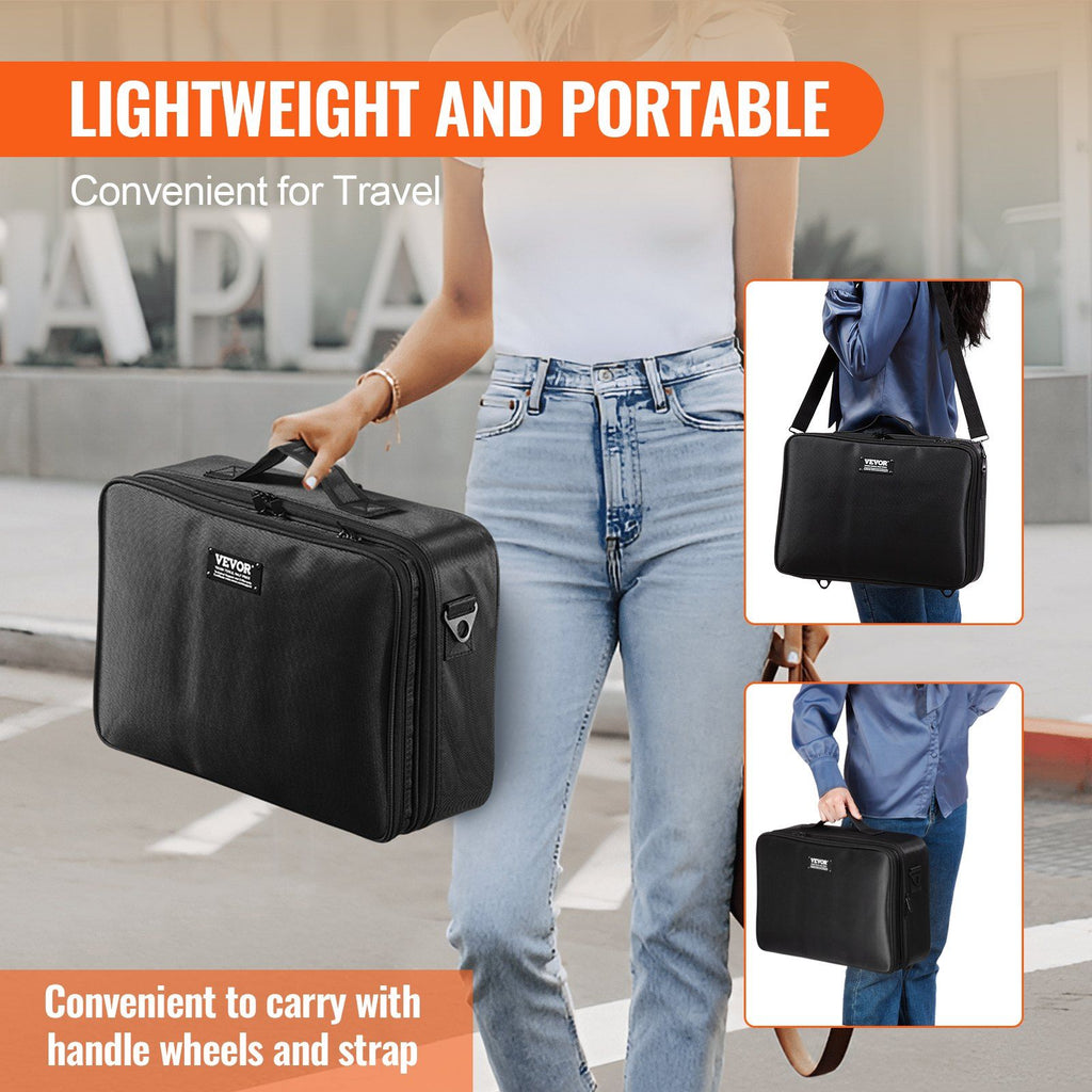 VEVOR Makeup Train Case Large Storage 3 Tiers, Convenient Carry with Handle, Strap, Professional Waterproof