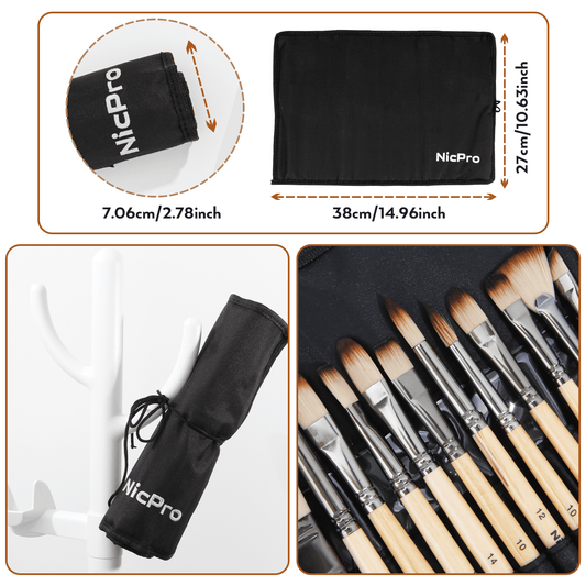 Nicpro 24 Pcs Paint Brushes Set, Paint Brushes for Acrylic Painting, Art Supplies for Watercolor & Gouache Kids Adults, Painting Supplies with Cloth Roll and Palette Knife, Gift Package