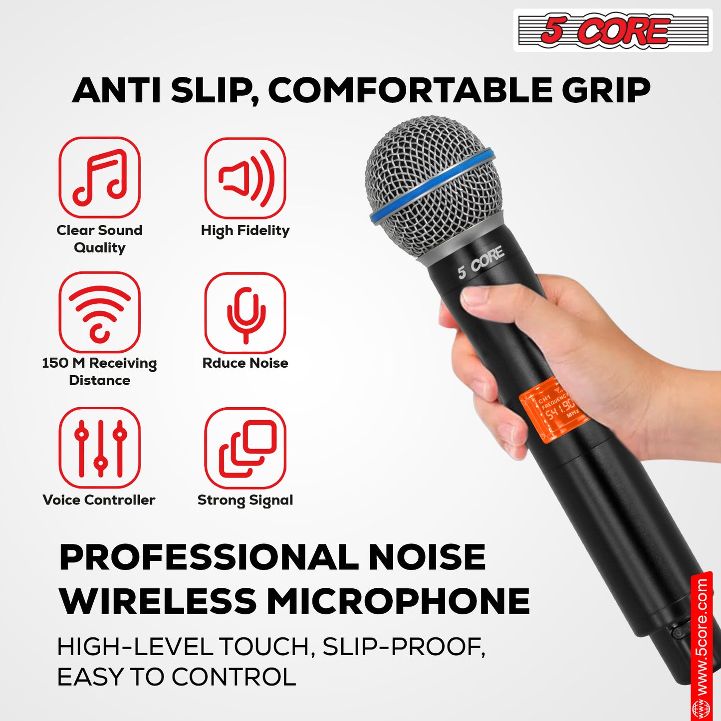 5 Core Wireless Microphones 8 Channel Dynamic Karaoke Professional UHF Singing Mic System Handheld Cordless Microfonos Inalambricos for Singer DJ Church - WM UHF HM