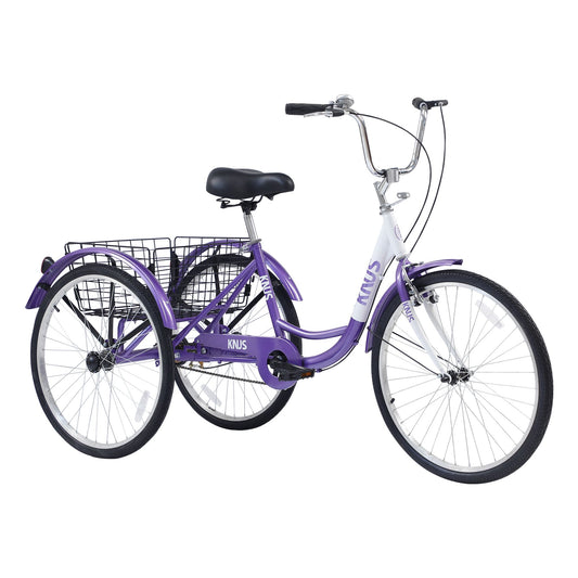 Adult Tricycle Trikes,3-Wheel Bikes,24 Inch Wheels Cruiser Bicycles with Large Shopping Basket for Women and Men