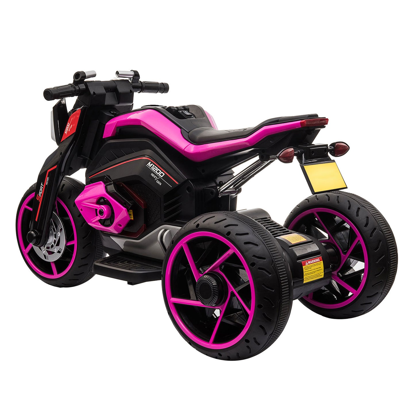 12V Three-wheel Ride On Motorcycle, Kids Electric Motorbike with Horns, LED Lights, Gift for Kids 3-8 Years,Rosy