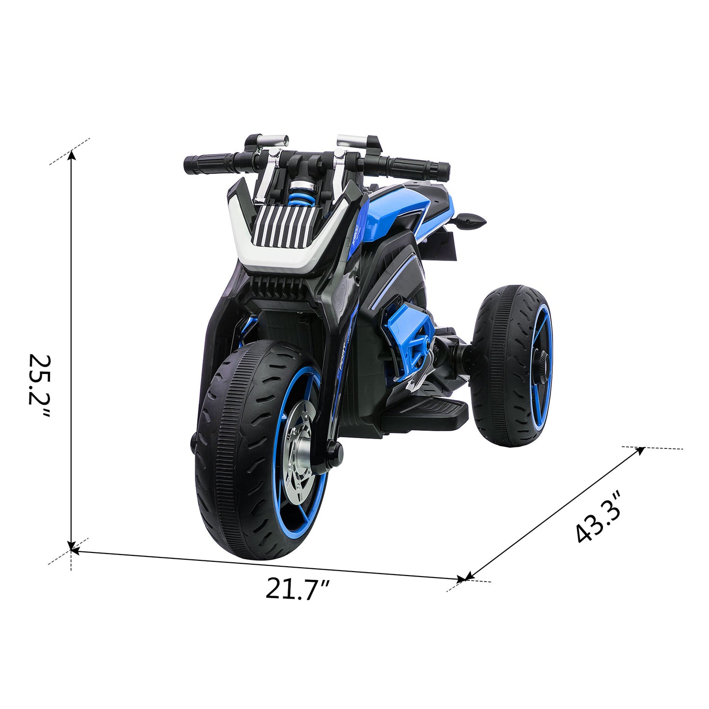 12V Three-wheel Ride On Motorcycle, Kids Electric Motorbike with Horns, LED Lights, Gift for Kids 3-8 Years,Blue