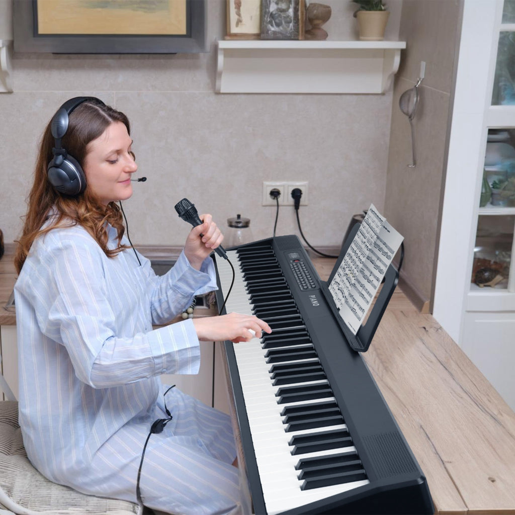 Folding Piano Keyboard 88 Keys Foldable Full Size Semi Weighted Piano Digital Electronic Piano with LCD Screen Carry Bag Mic Sheet Music Stand Sticker for Beginners Kids