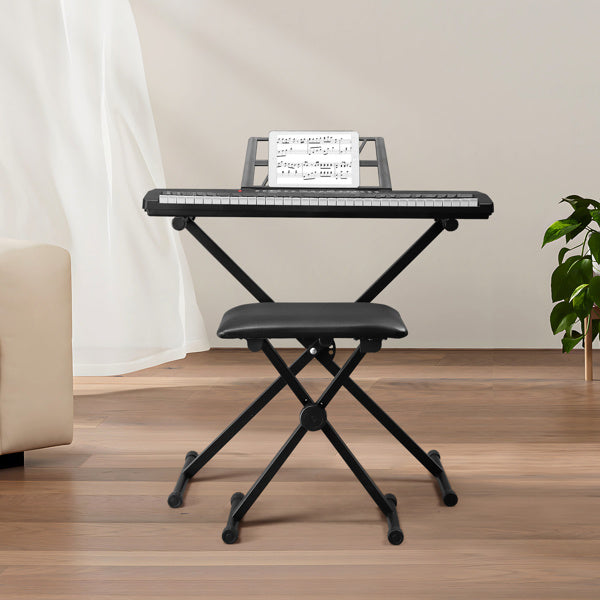 GEP-203 61 Key Keyboard with Piano Stand, Piano Bench, Built In Speakers, Headphone, Microphone, Music Rest, LED Screen, 3 Teaching Modes for Beginners
