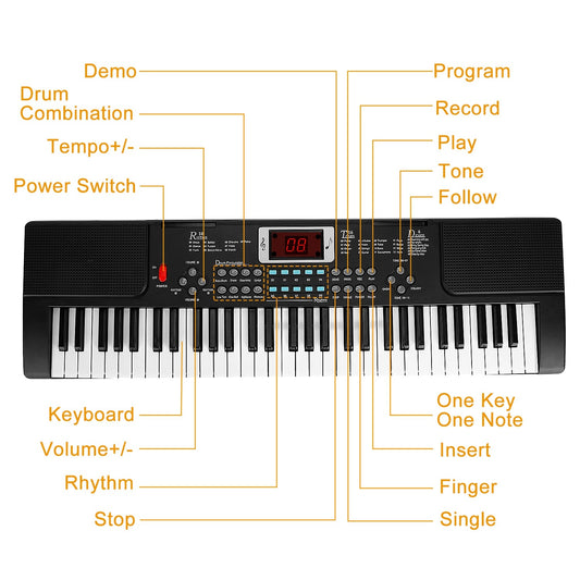 61 Keys Digital Music Electronic Keyboard Electric Musical Piano Instrument Kids Learning Keyboard w/ Stand Microphone